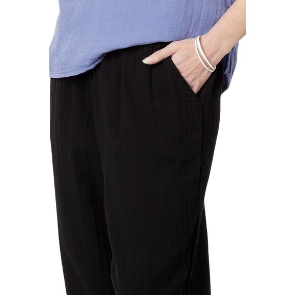 Mododoc Relaxed Fit Cropped Pants Gauze Lightweight Elastic Waist Black NWT Sz S - Picture 2 of 9